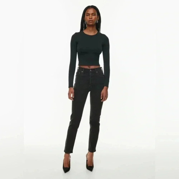 Denim Forum Aritzia The Yoko High Rise Slim Size 32 Button Fly Distressed - Picture 2 of 12